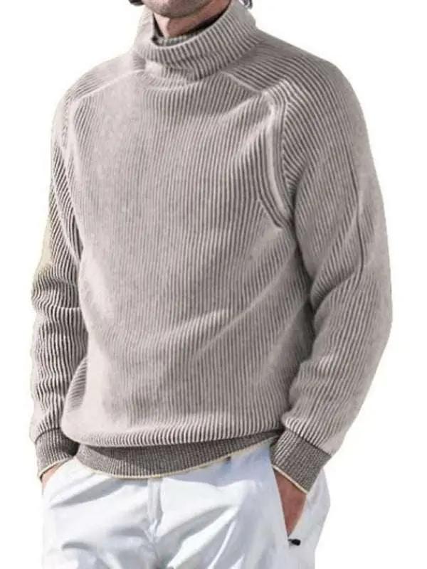 Elevate Your Style: Men's High Collar Cozy Knitted Long Sleeve Top for Effortless Casual Chic - MENLL